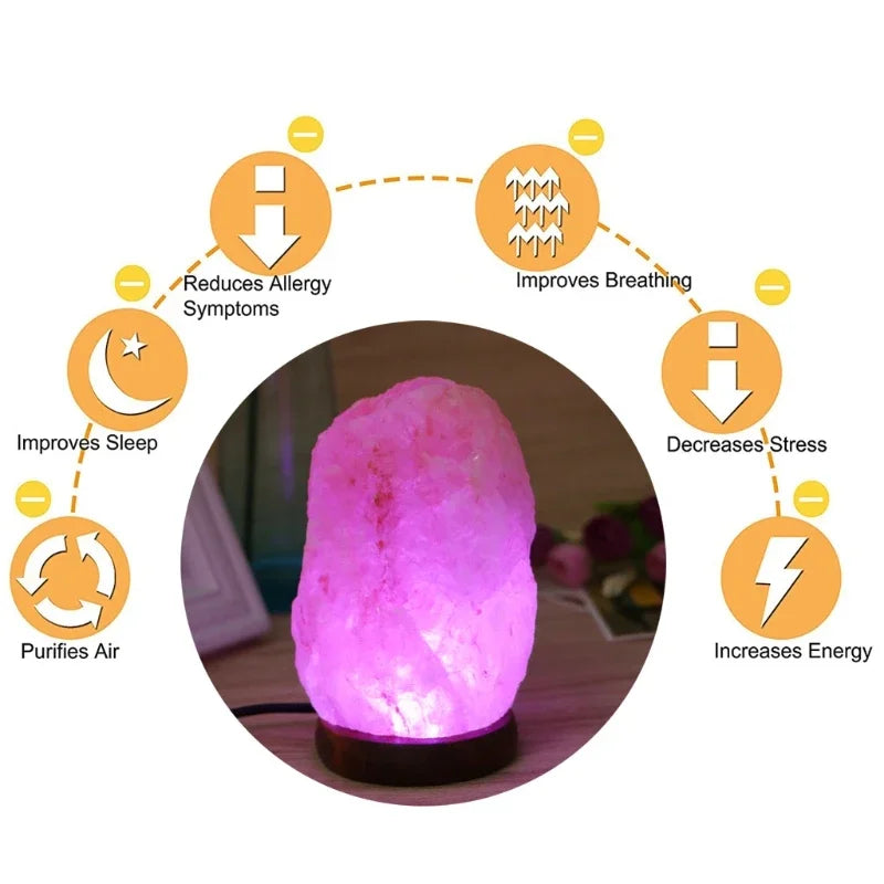 Hand Carved USB Wooden Base Himalayan Rock Salt Table Lamp Air Purifier Night Light Room Decoration Home Drop Shipping Led decor