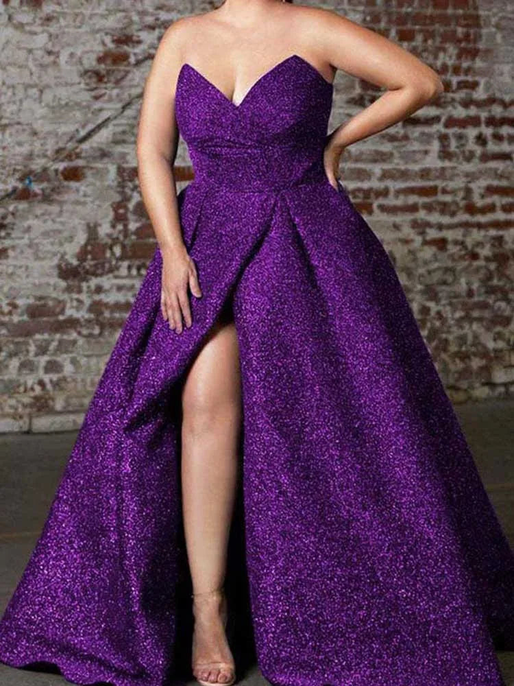 Lady Sparkling Dress Luxury Elegant Evening and Party Dress Sexy Plus Size Women Clothing Maxi Dress Off Shoulder Strapless