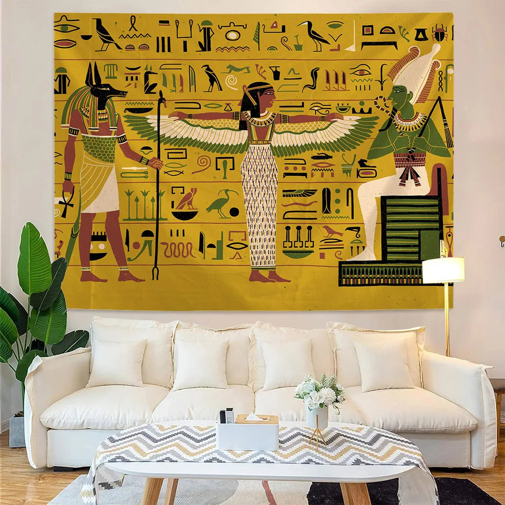 Egyptian Painting Tapestry Nefertalis Tomb Thebes Wall Hanging Gods of Ancient Egypt Mural for Bedroom Living Room Dorm Decor