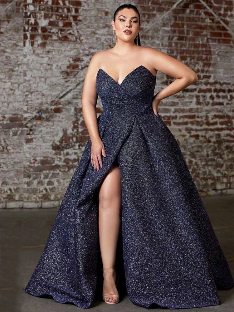 Lady Sparkling Dress Luxury Elegant Evening and Party Dress Sexy Plus Size Women Clothing Maxi Dress Off Shoulder Strapless