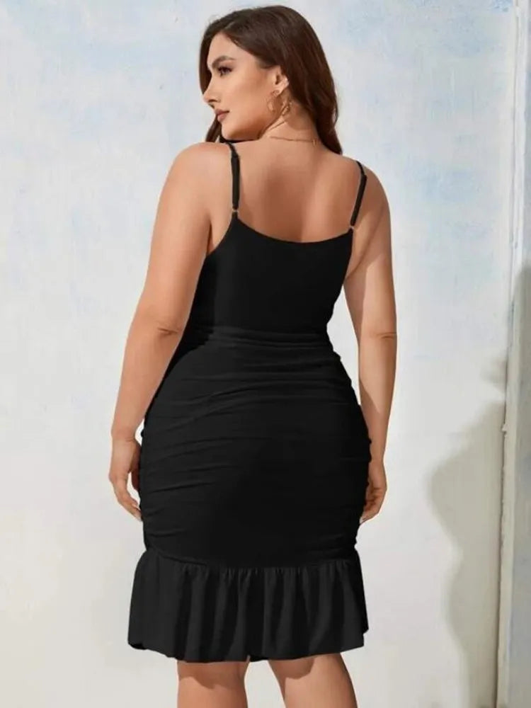 Plus Ruched Ruffle Hem Cami Dress Plus Size Women Dresses L XL 2XL 3XL 4XL Size
