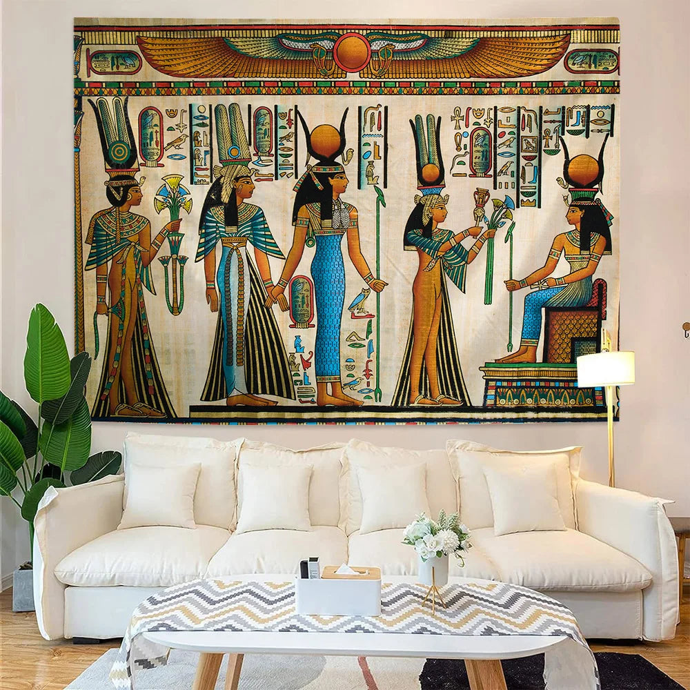 Egyptian Painting Tapestry Nefertalis Tomb Thebes Wall Hanging Gods of Ancient Egypt Mural for Bedroom Living Room Dorm Decor