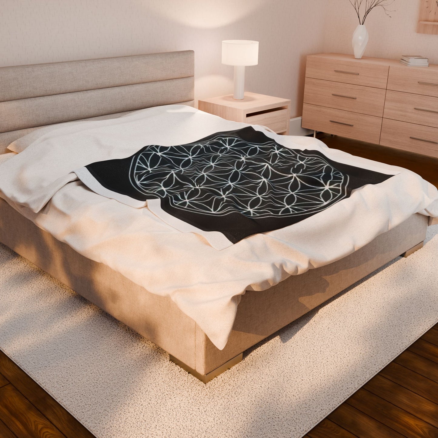 Cozy Velveteen Plush Blanket with Floral Mandala Design