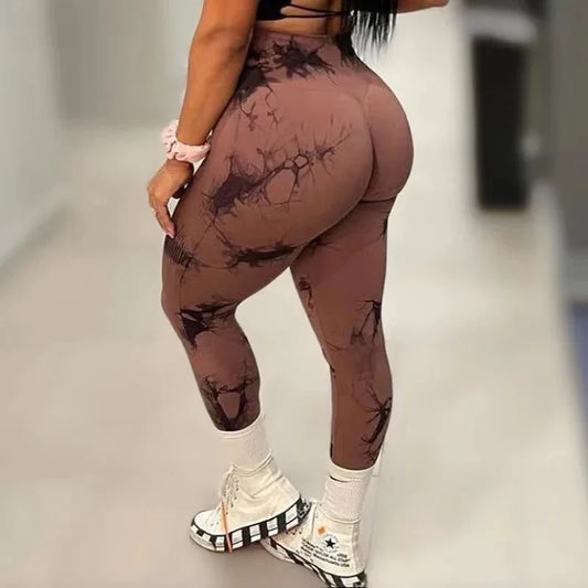 2024 Women's Tie-Dye Leggings Casual Seamless Gym Leggings Peach Butt High Waist Butt Pants Stretch Fitness Yoga Workout Pants