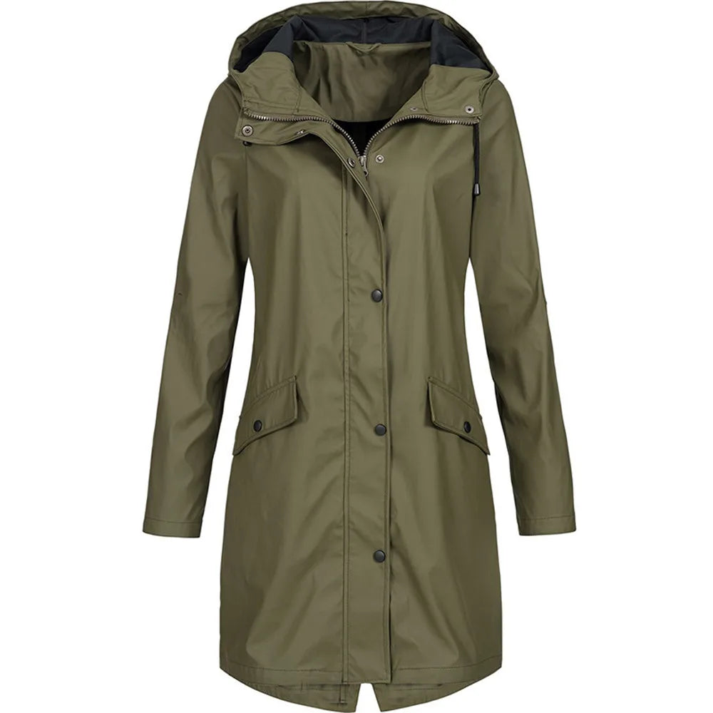 Women's Solid Rain Jacket 2021 Outdoor Hiking Hoodie Waterproof WindProof Long Coat Femme Warm Outwear Plus Size Women Clothing