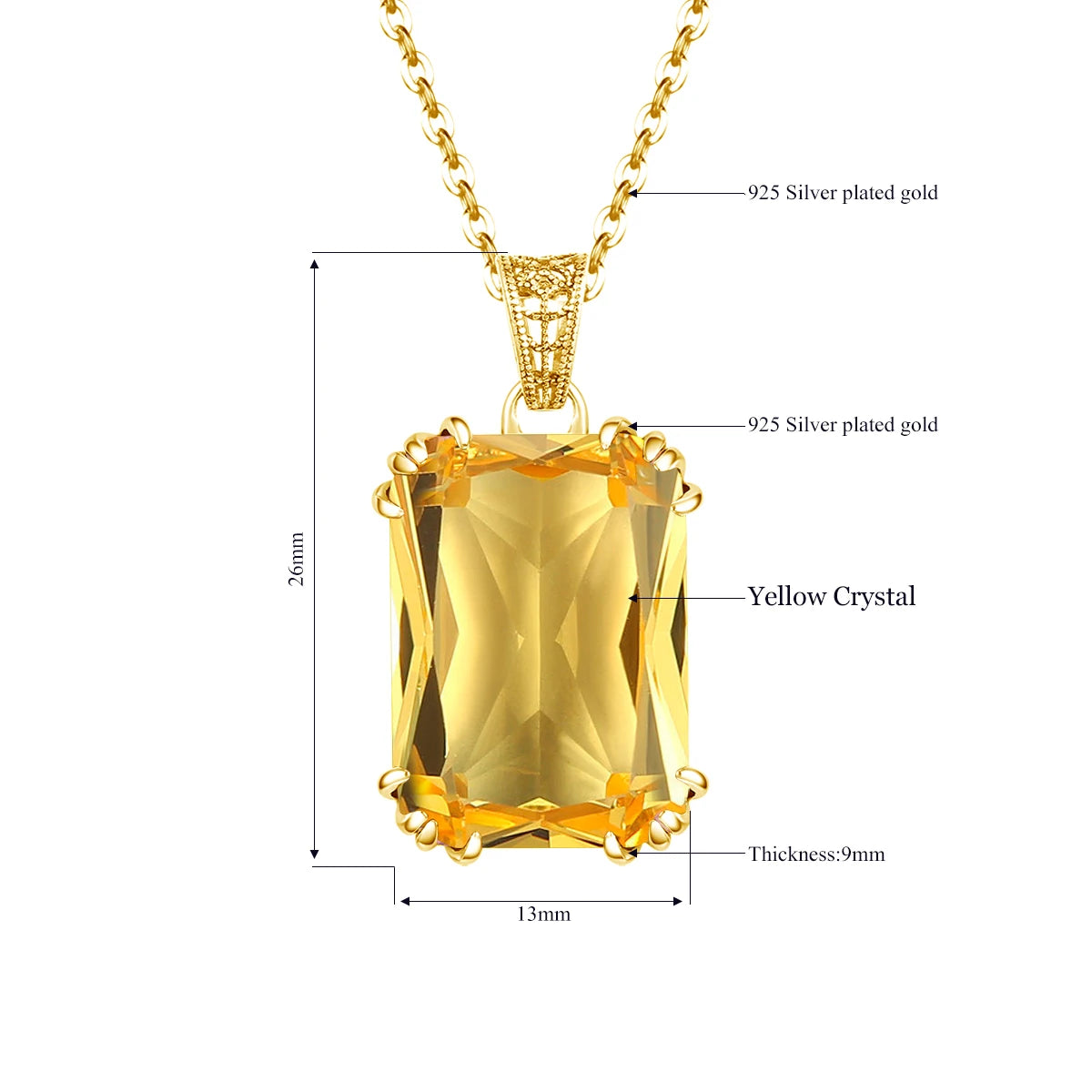 Genuine 925 Sterling Silver Pendant For Women Citrine 18K Gold Color Necklace Pendants Bohemia Filigree Flower Design Jewelry