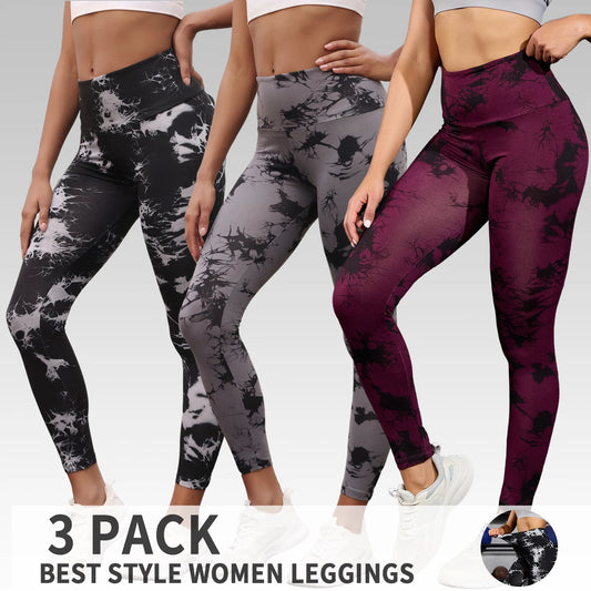 3 Pack Super Soft High Waisted Tie Dye Leggings for Women Yoga Running Gym No See Push Up Through Workout Athletic Tights