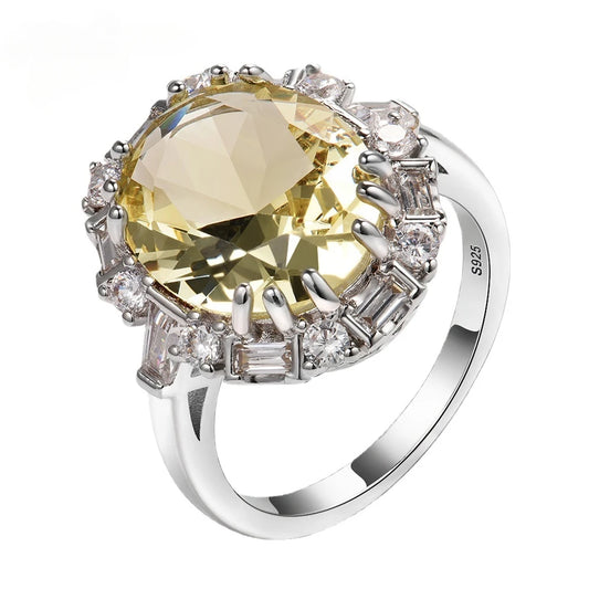 925 Sterling Silver Ring Citrine Gemstone Rings for Women Jewelry Ring Anniversary Engagement Party Gift