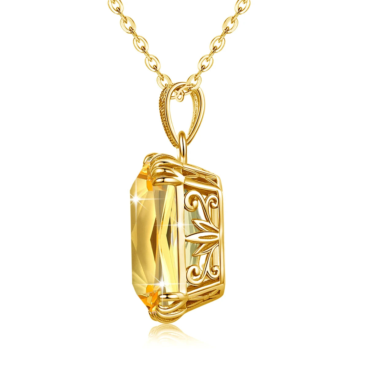 Genuine 925 Sterling Silver Pendant For Women Citrine 18K Gold Color Necklace Pendants Bohemia Filigree Flower Design Jewelry
