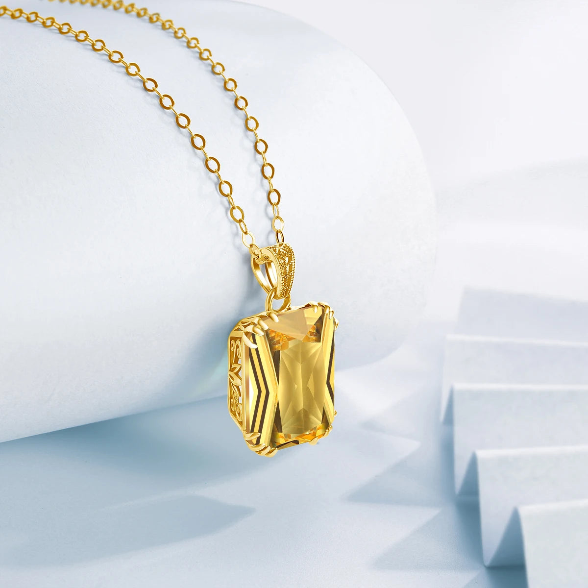 Genuine 925 Sterling Silver Pendant For Women Citrine 18K Gold Color Necklace Pendants Bohemia Filigree Flower Design Jewelry