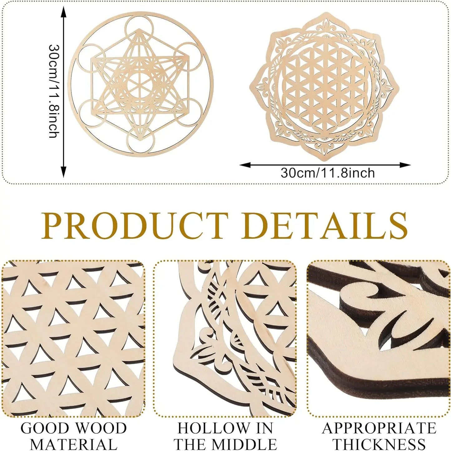 4 Pieces 12 Inch Sacred Geometry Wall Art Meditation Decor Wooden Crystal Grid Board Include Metatron's Cube, Flower of Life, Sr