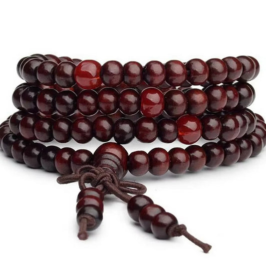 8mm Buddhist Natural Sandalwood Buddha Meditation Wood Prayer Bead Mala Bracelet Women Men 108 Beads Bangles Hanging Decoration