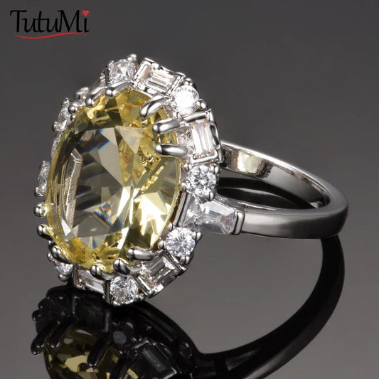 925 Sterling Silver Ring Citrine Gemstone Rings for Women Jewelry Ring Anniversary Engagement Party Gift