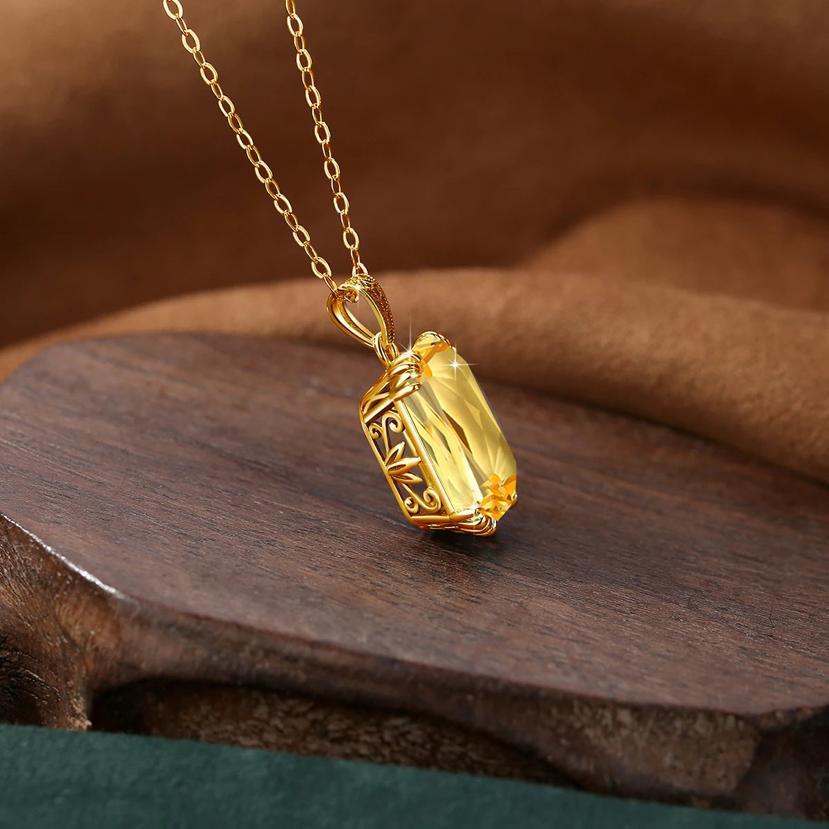 Genuine 925 Sterling Silver Pendant For Women Citrine 18K Gold Color Necklace Pendants Bohemia Filigree Flower Design Jewelry
